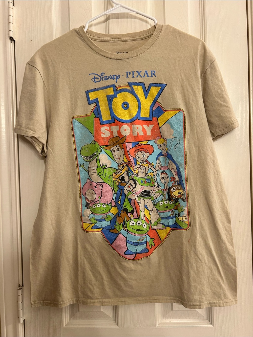 NWOT T-Shirt Mens Large Tan Toy Story Pixar Graphic Print Cotton Crew Neck